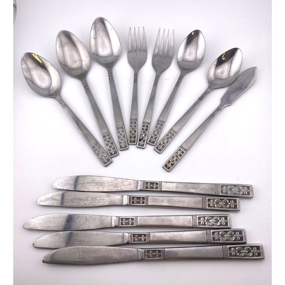 Customcraft Stainless Steel Flatware Silverware 13pc Lot Fleur de Lis Vintage